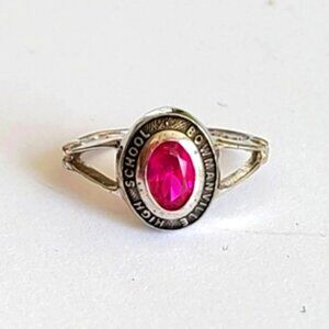 Vintage 90s Sterling Silver Ruby Academia School Class Signet Pinky Ring 3